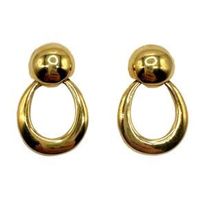 Vintage Napier Gold Door Knocker Earrings Pierced 1.25 Inch Statement Bold 80s